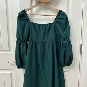 Green Square Neck Puff Sleeve Mini Dress for Cocktail wedding sz xs smocked back
